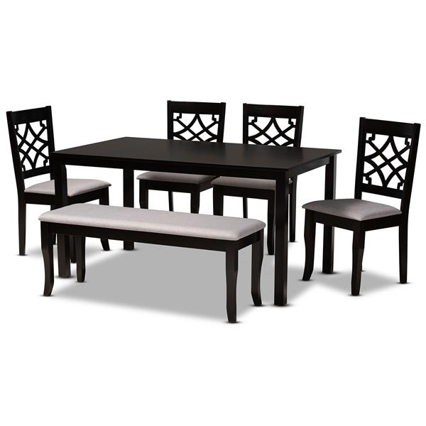 baxton studio Baxton Studio Dori Modern and Contemporary Grey Fabric Upholstered and Dark Brown Finished Wood 6-Piece Dining Set