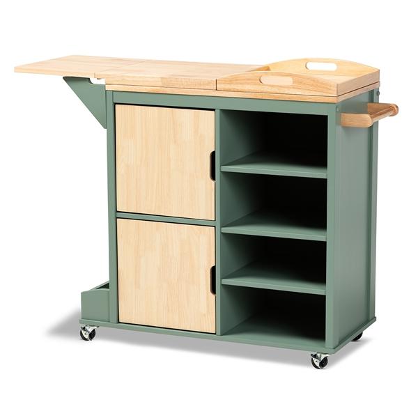 baxton studio Baxton Studio Dorthy Coastal and Farmhouse Two-tone Dark Green and Natural Wood Kitchen Storage Cart