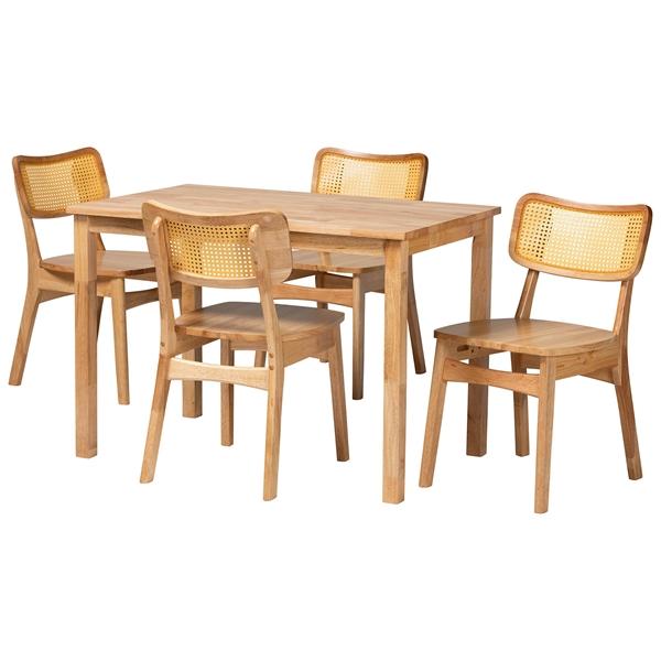 baxton studio Baxton Studio Dulcet Mid-Century Modern Oak Brown Finished Wood and Rattan 5-Piece Dining Set