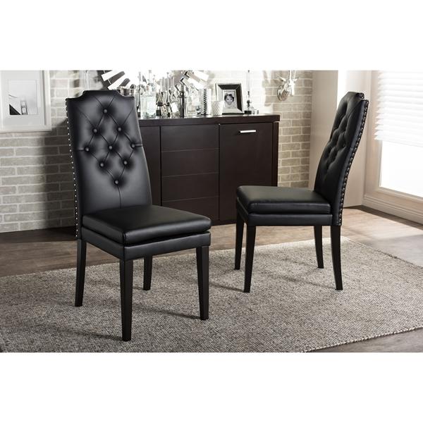 baxton studio Baxton Studio Dylin Modern and Contemporary Black Faux Leather Button-Tufted Nail heads Trim Dining Chair