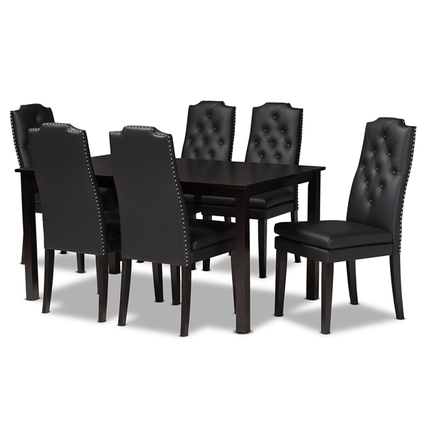 baxton studio Baxton Studio Dylin Modern and Contemporary Black Faux Leather Upholstered and Dark Brown Finished Wood 7-Piece Dining Set