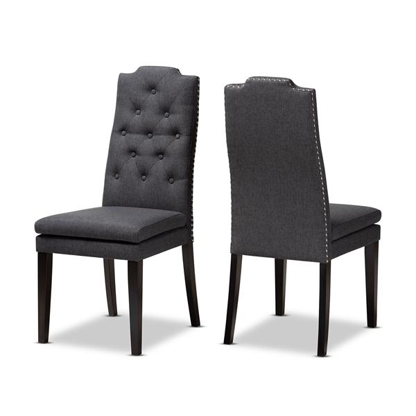 baxton studio Baxton Studio Dylin Modern and Contemporary Charcoal Fabric Upholstered Button Tufted Wood Dining Chair Set of 2