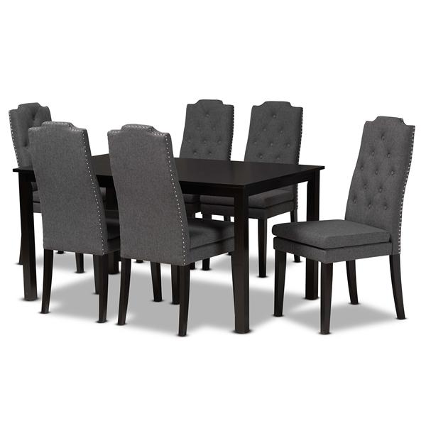 baxton studio Baxton Studio Dylin Modern and Contemporary Dark Grey Fabric Upholstered and Dark Brown Finished Wood 7-Piece Dining Set