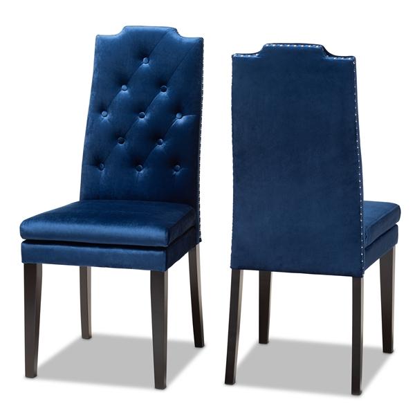 baxton studio Baxton Studio Dylin Modern and Contemporary Navy Blue Velvet Fabric Upholstered Button Tufted Wood Dining Chair Set of 2