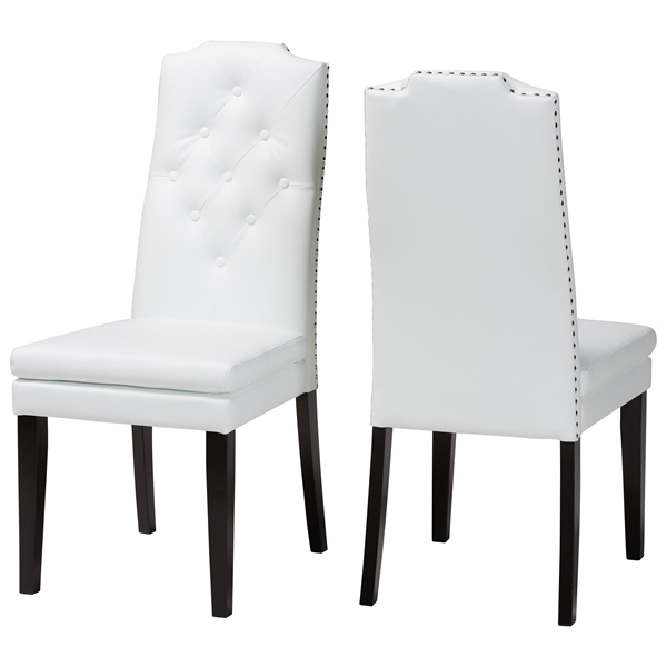 baxton studio Baxton Studio Dylin Modern and Contemporary White Faux Leather Button-Tufted Nail heads Trim Dining Chair