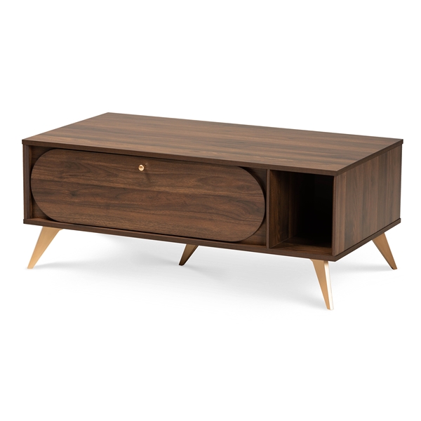 baxton studio Baxton Studio Edel Mid-Century Modern Walnut Brown and Gold Finished Wood Coffee Table