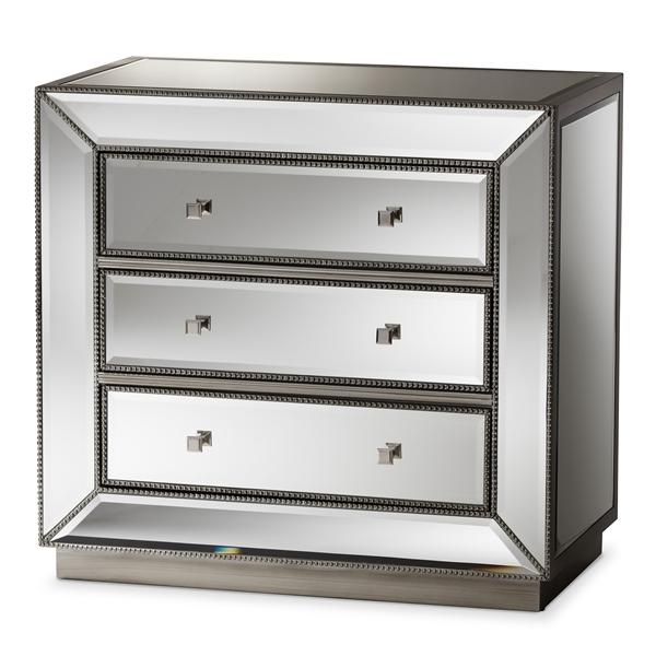 baxton studio Baxton Studio Edeline Hollywood Regency Glamour Style Mirrored 3-Drawer Cabinet