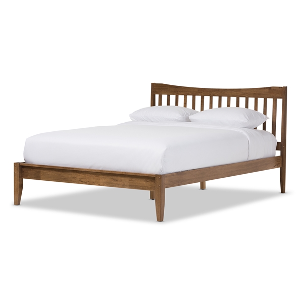 baxton studio Baxton Studio Edeline Mid-Century Modern Solid Walnut Wood Curvaceous Slatted King Size Platform Bed