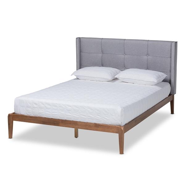 baxton studio Baxton Studio Edmond Modern and Contemporary Grey Fabric Upholstered and Ash Walnut Brown Finished Wood King Size Platform Bed