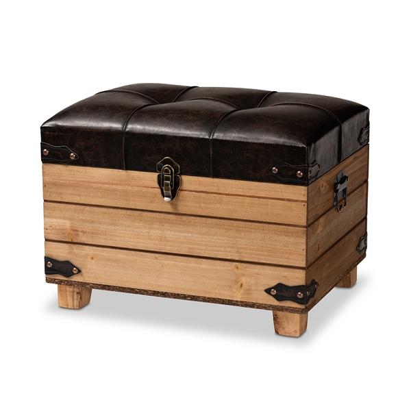 baxton studio Baxton Studio Edmund Rustic Transitional Dark Brown Faux Leather Upholstered and Oak Brown Finished Wood Storage Ottoman