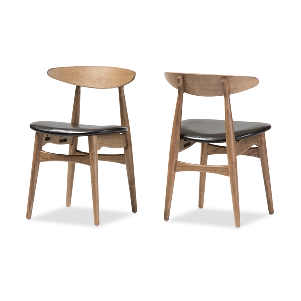 baxton studio Baxton Studio Edna Mid-Century Modern French Black Faux Leather and "Oak" Light Brown Finishing Wood Dining Chair