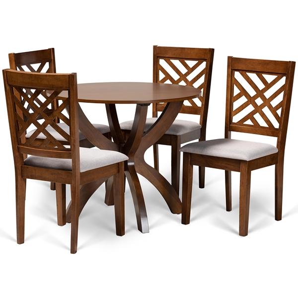 baxton studio Baxton Studio Edona Modern and Contemporary Grey Fabric Upholstered and Walnut Brown Finished Wood 5-Piece Dining Set