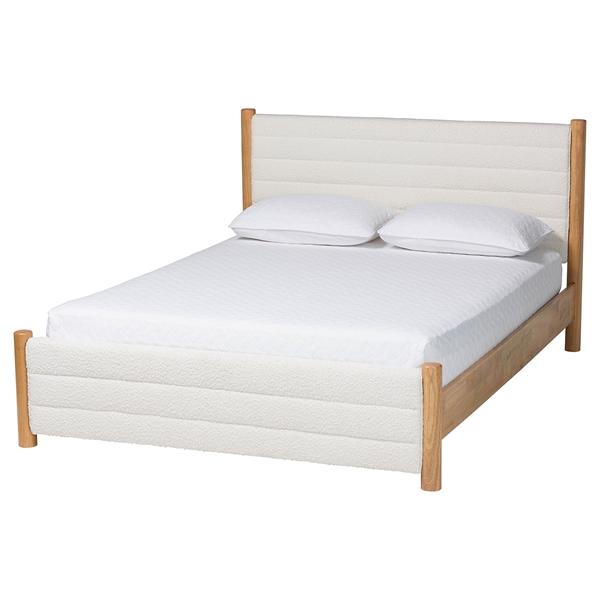 baxton studio Baxton Studio Eilert Modern Cream Boucle and Oak Brown Wood Queen Bed