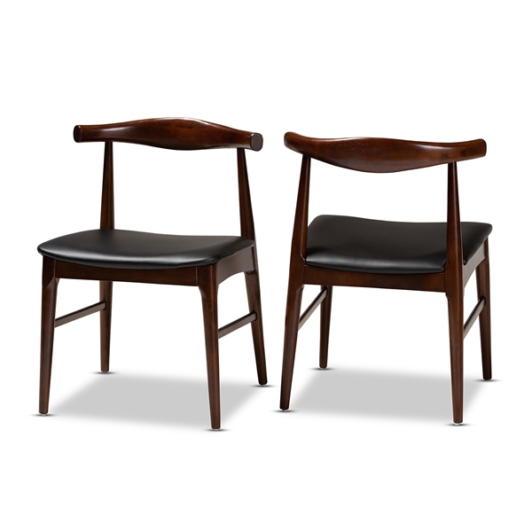 baxton studio Baxton Studio Eira Mid-Century Modern Black Faux Leather Upholstered Walnut Finished Wood Dining Chair Set of 2