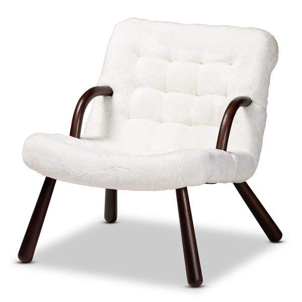 baxton studio Baxton Studio Eisa Modern and Contemporary White Sherpa Upholstered and Walnut Brown Finished Wood Accent Chair