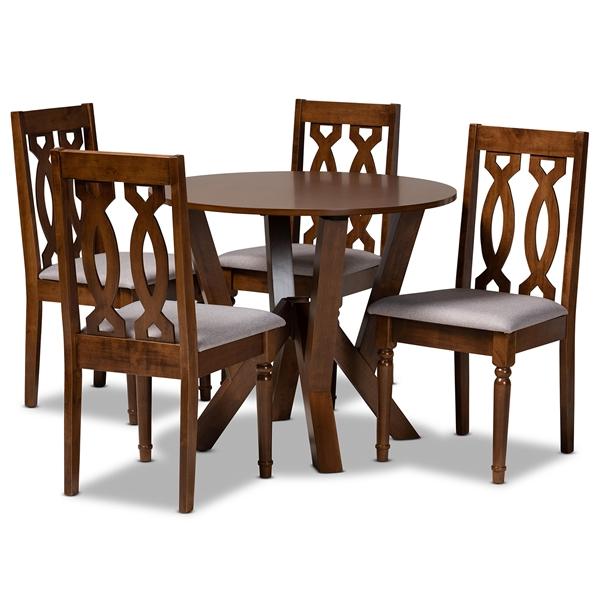 baxton studio Baxton Studio Elaine Modern and Contemporary Grey Fabric Upholstered and Walnut Brown Finished Wood 5-Piece Dining Set