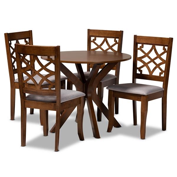 baxton studio Baxton Studio Elena Modern and Contemporary Grey Fabric Upholstered and Walnut Brown Finished Wood 5-Piece Dining Set