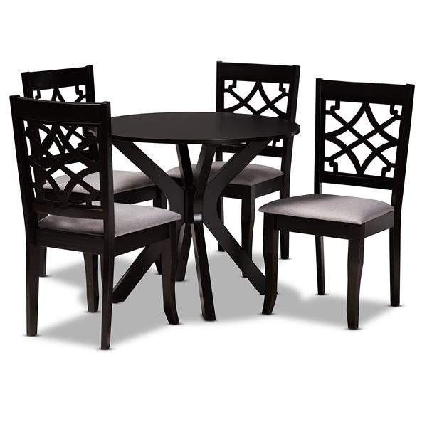 baxton studio Baxton Studio Elena Modern and Contemporary Grey Fabric Upholstered and Dark Brown Finished Wood 5-Piece Dining Set