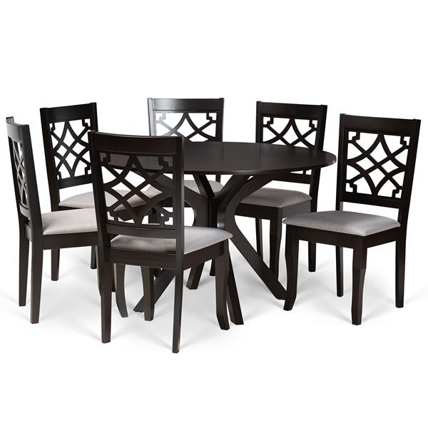 baxton studio Baxton Studio Elena Modern and Contemporary Grey Fabric Upholstered and Dark Brown Finished Wood 7-Piece Dining Set