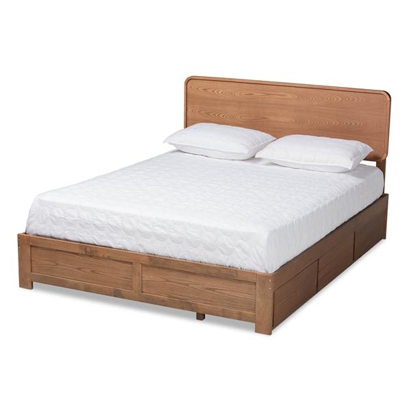 baxton studio Baxton Studio Eleni Modern and Contemporary Transitional Ash Walnut Brown Finished Wood Queen Size 3-Drawer Platform Storage Bed