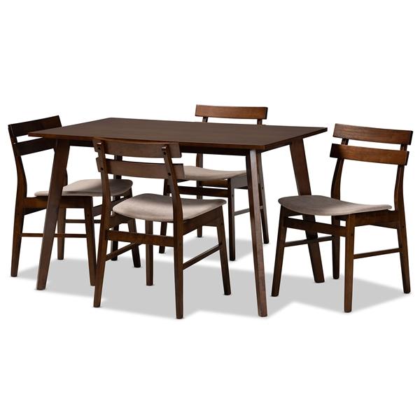 baxton studio Baxton Studio Eleri Mid-Century Modern Transitional Light Beige Fabric Upholstered and Walnut Brown Finished Wood 5-Piece Dining Set