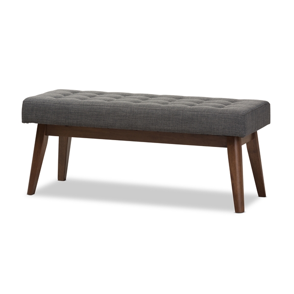 baxton studio Baxton Studio Elia Mid-Century Modern Walnut Wood Dark Grey Fabric Button-Tufted Bench