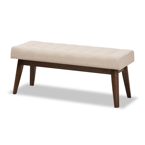 baxton studio Baxton Studio Elia Mid-Century Modern Walnut Wood Light Beige Fabric Button-Tufted Bench