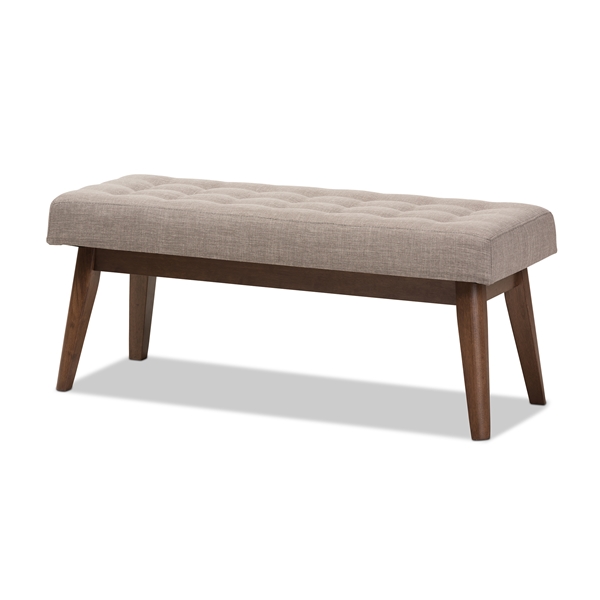 baxton studio Baxton Studio Elia Mid-Century Modern Walnut Wood Light Grey Fabric Button-Tufted Bench