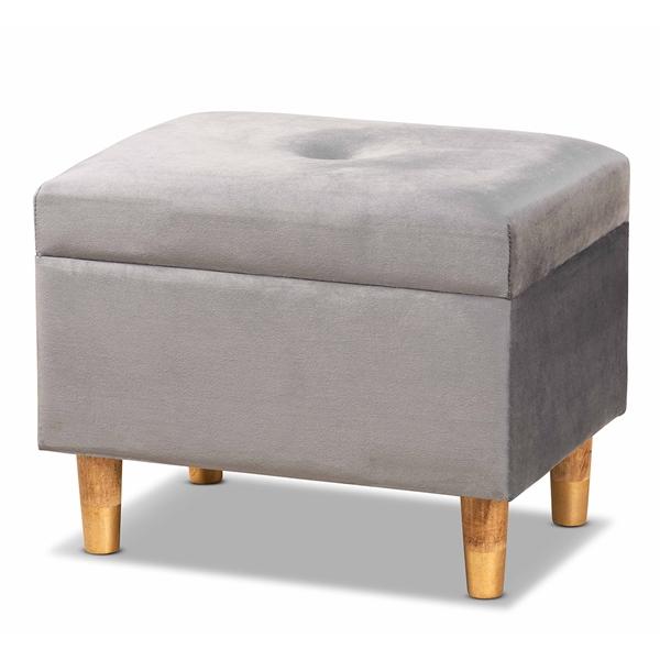 baxton studio Baxton Studio Elias Modern and Contemporary Grey Velvet Fabric Upholstered and Oak Brown Finished Wood Storage Ottoman