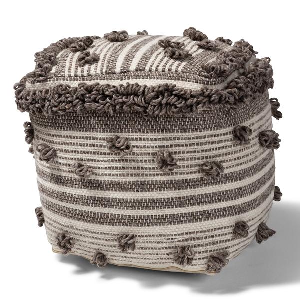baxton studio Baxton Studio Eligah Moroccan Inspired Ivory and Brown Handwoven Wool Pouf Ottoman