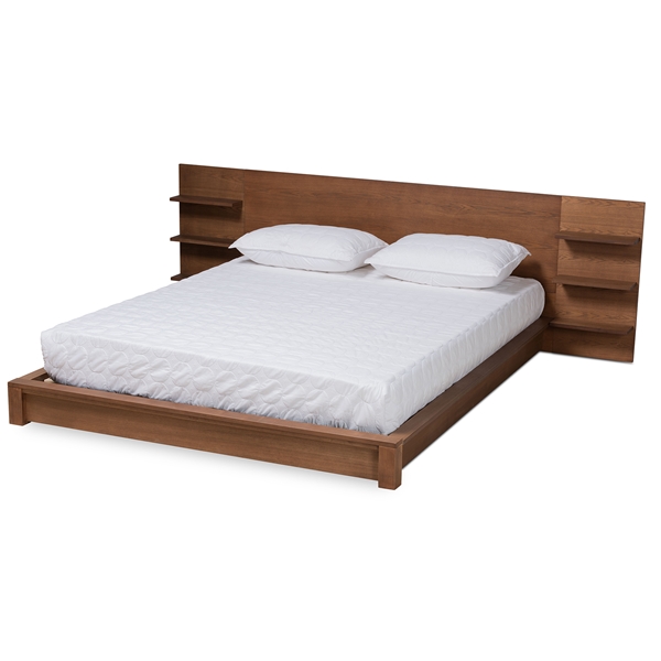baxton studio Baxton Studio Elina Modern and Contemporary Walnut Brown Finished Wood Queen Size Platform Storage Bed with Shelves