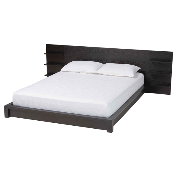 baxton studio Baxton Studio Elina Modern Ebony Black Wood Queen Size Platform Bed with Built-In Shelves