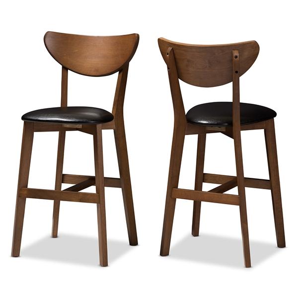 baxton studio Baxton Studio Eline Mid-Century Modern Black Faux Leather Upholstered Walnut Finished Counter Stool (Set of 2)