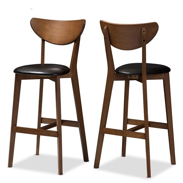 baxton studio Baxton Studio Eline Mid-Century Modern Black Faux Leather Upholstered Walnut Finished Bar Stool (Set of 2)