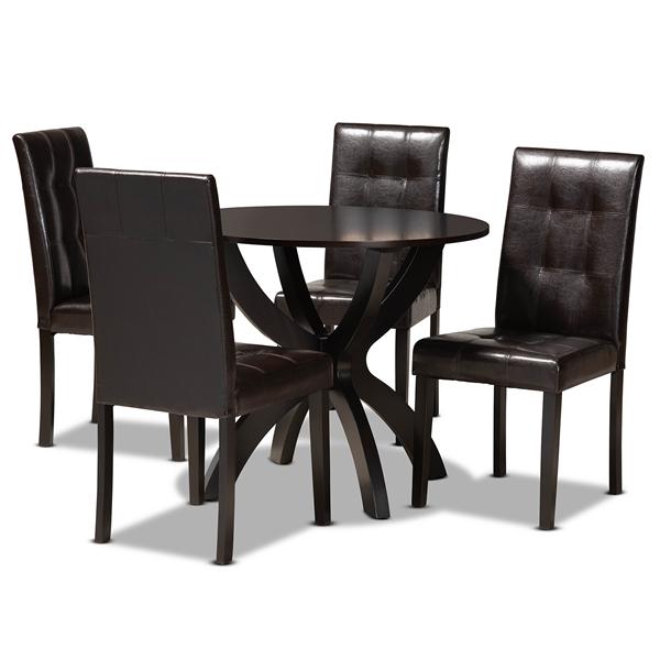 baxton studio Baxton Studio Elira Modern and Contemporary Dark Brown Faux Leather Upholstered and Dark Brown Finished Wood 5-Piece Dining Set