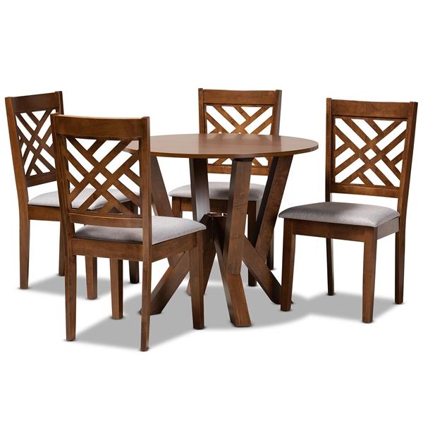 baxton studio Baxton Studio Elise Modern and Contemporary Grey Fabric Upholstered and Walnut Brown Finished Wood 5-Piece Dining Set