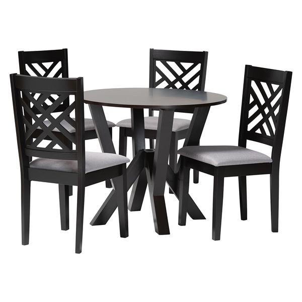 baxton studio Baxton Studio Elise Modern Grey Fabric and Dark Brown Finished Wood 5-Piece Dining Set