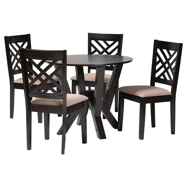 baxton studio Baxton Studio Elise Modern Sand Fabric and Dark Brown Finished Wood 5-Piece Dining Set
