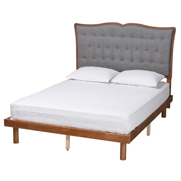 baxton studio Baxton Studio Elitia Classic and Traditional Grey Fabric and Walnut Brown Finished Wood Queen Size Platform Bed