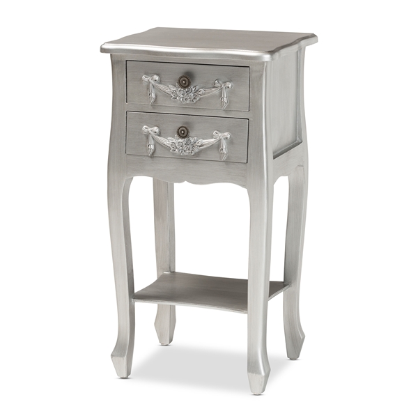 baxton studio Baxton Studio Eliya Classic and Traditional Brushed Silver Finished Wood 2-Drawer End Table