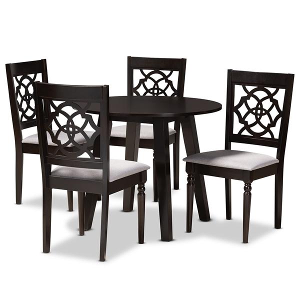 baxton studio Baxton Studio Eliza Modern and Contemporary Grey Fabric Upholstered and Walnut Brown Finished Wood 5-Piece Dining Set