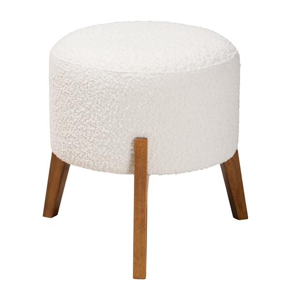 baxton studio Baxton Studio Elkie Japandi Cream Boucle Fabric and Walnut Brown Finished Wood Ottoman Footstool