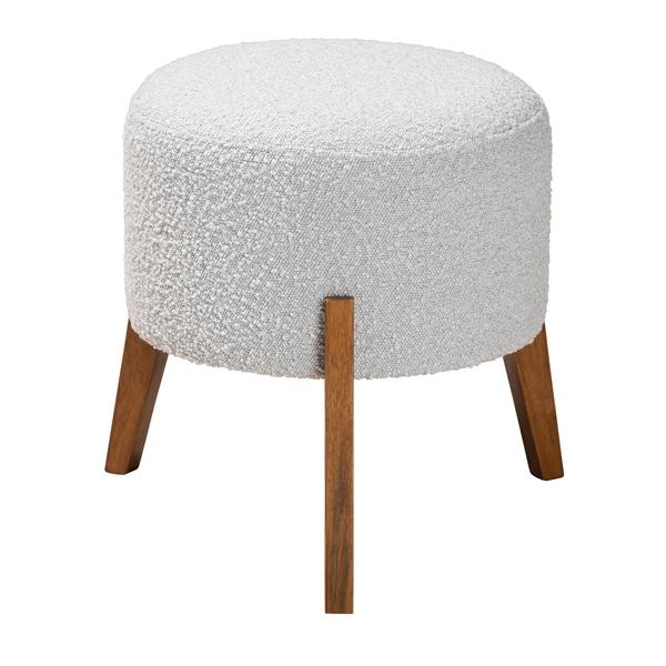 baxton studio Baxton Studio Elkie Japandi Light Grey Boucle Fabric and Walnut Brown Finished Wood Ottoman Footstool