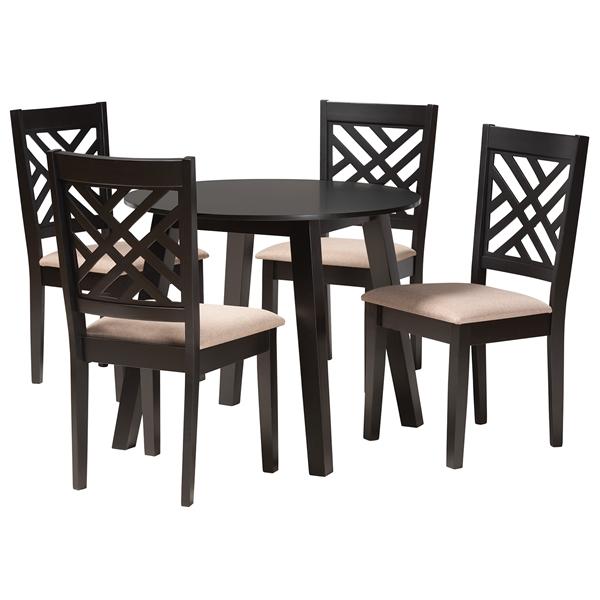 baxton studio Baxton Studio Ellie Modern Beige Fabric and Dark Brown Finished Wood 5-Piece Dining Set