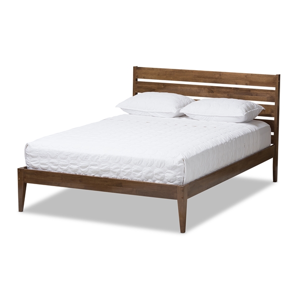 baxton studio Baxton Studio Elmdon Mid-Century Modern Solid Walnut Wood Slatted Headboard Style Full Size Platform Bed