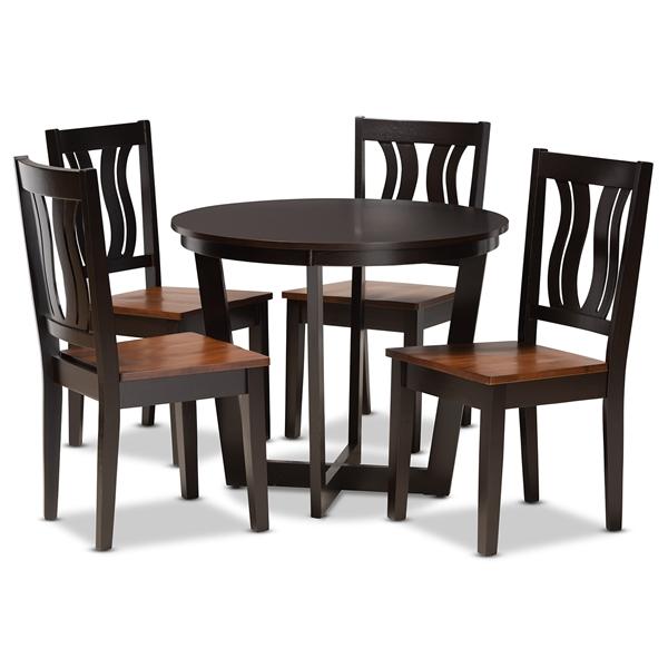 baxton studio Baxton Studio Elodia Modern and Contemporary Transitional Two-Tone Dark Brown and Walnut Brown Finished Wood 5-Piece Dining Set