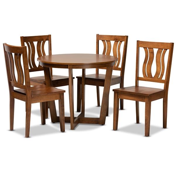baxton studio Baxton Studio Elodia Modern and Contemporary Transitional Walnut Brown Finished Wood 5-Piece Dining Set