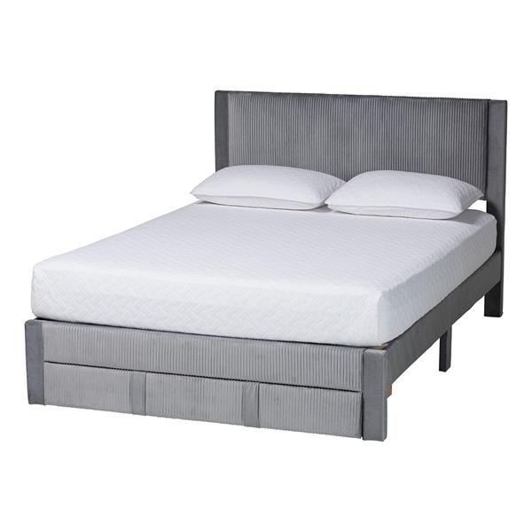 baxton studio Baxton Studio Elora Modern Grey Pleated Velvet Queen Size Storage Bed
