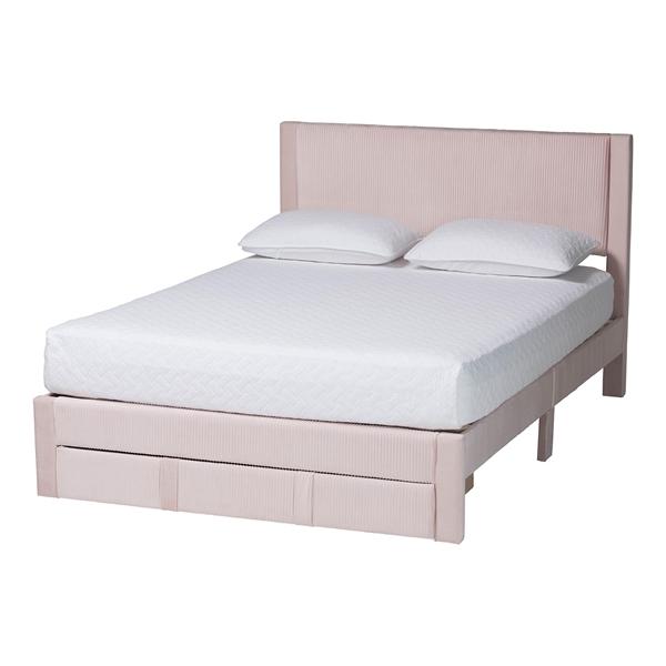 baxton studio Baxton Studio Elora Modern Light Pink Pleated Velvet Queen Size Storage Bed
