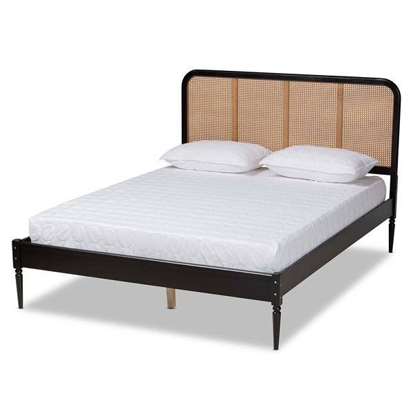 baxton studio Baxton Studio Elston Mid-Century Modern Charcoal Finished Wood and Synthetic Rattan Queen Size Platform Bed